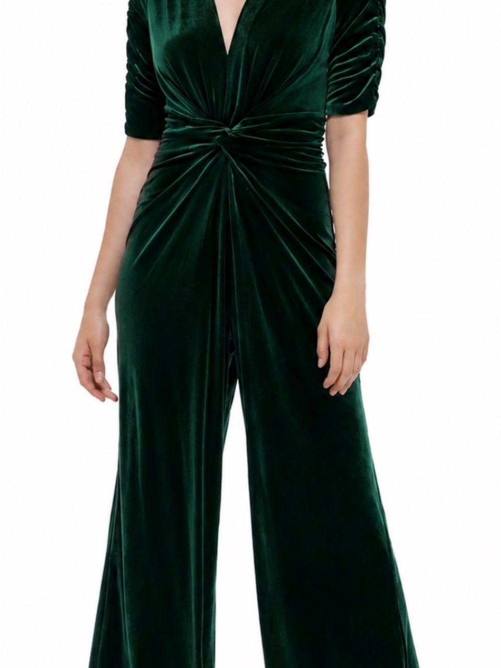 Vince Camuto Deep Emerald Velvet Twist-Front Jumpsuit
